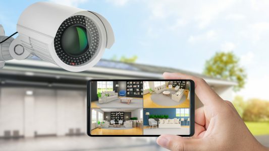 3d rendering mobile connect with home security camera